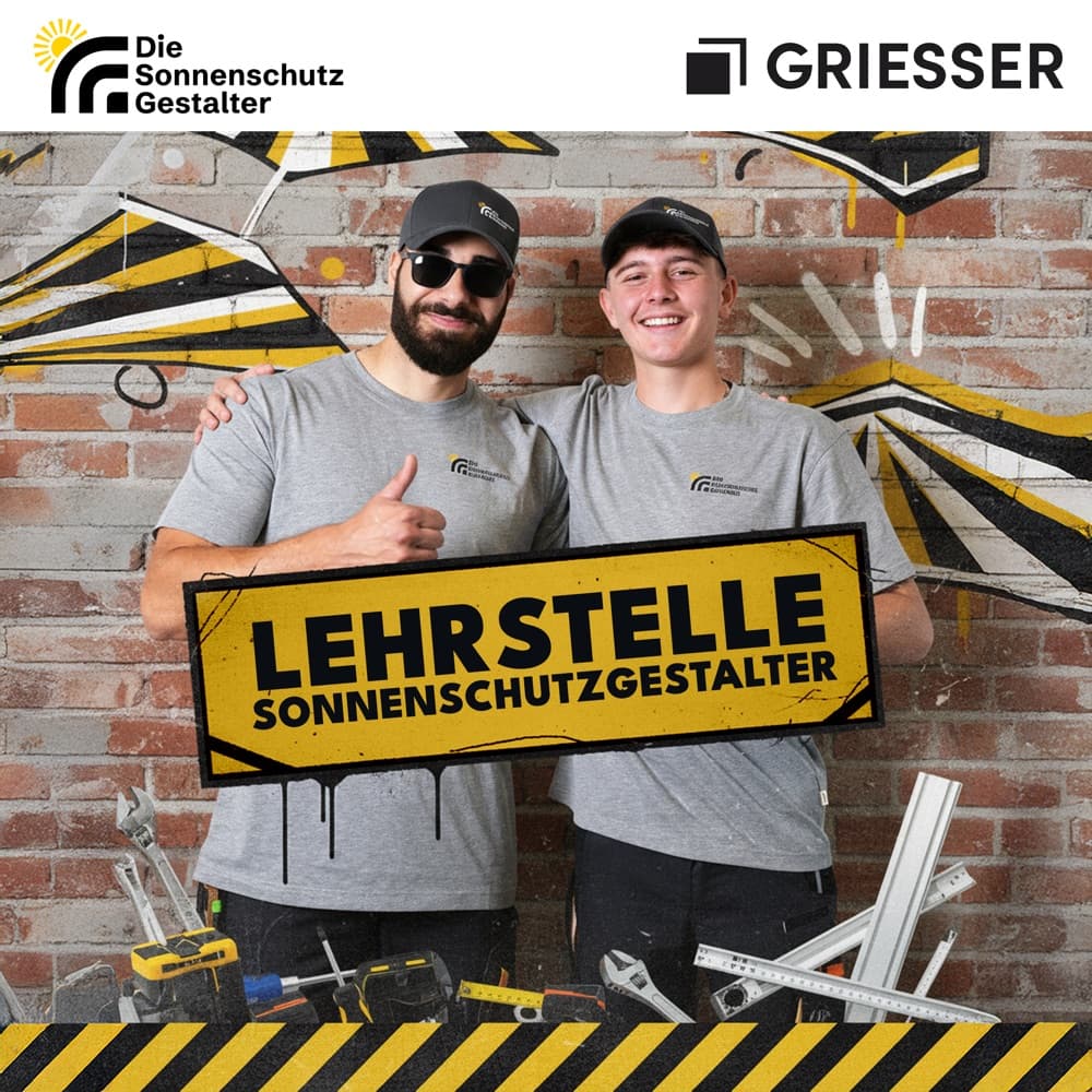 Anzeige der Kampagne Die Sonnenschutzgestalter in der Version von Griesser: Werde Sonnenschutzgestalter, bewerben in 59 Sekunden